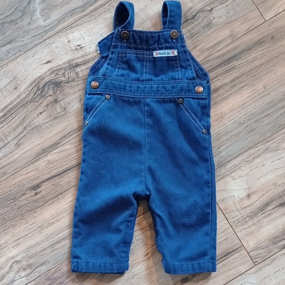 HealthTex Vintage Made USA Overall Blue Denim Soft 70's Snap Closure Access 6mo